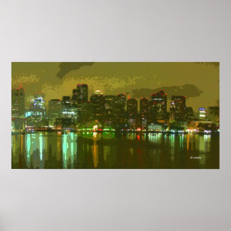 Boston Skyline at Night Poster