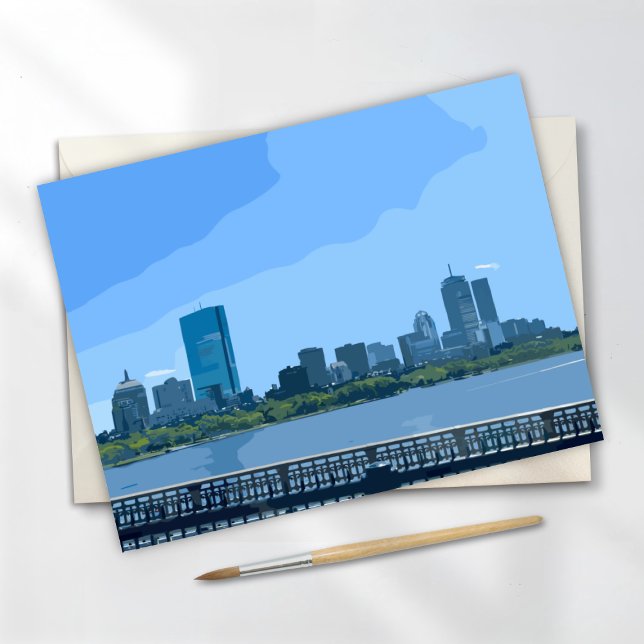 Boston Skyline Charles River Painting Postcard (Creator Uploaded)