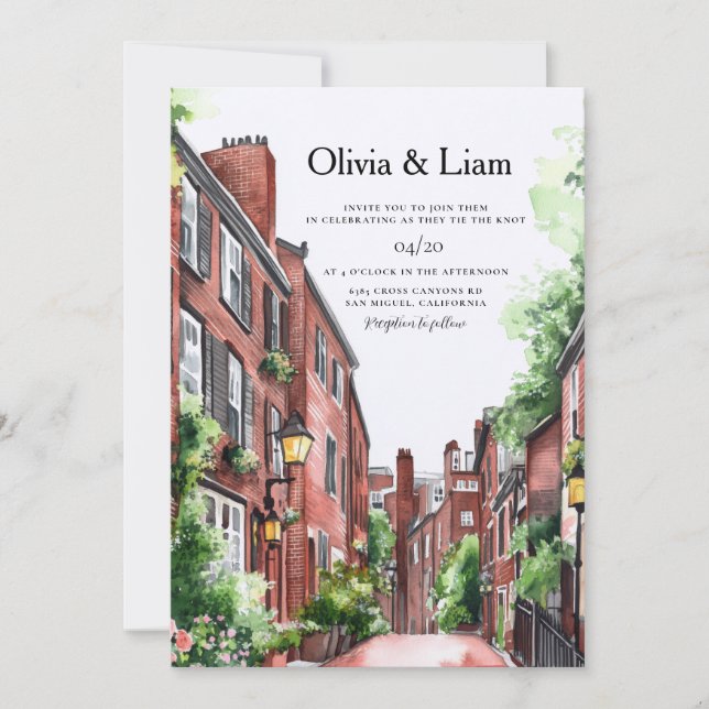 Boston Skyline Destination Wedding Invitation (Front)