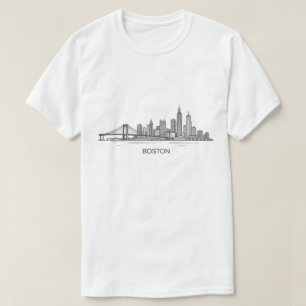 Boston Skyline Detailed Line Art   Urban Landmark T-Shirt