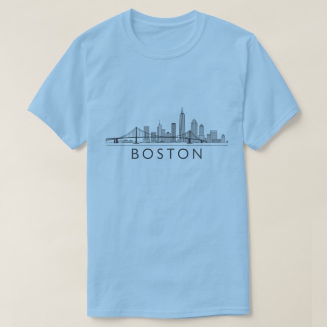 Boston Skyline Detailed Line Art | Urban Landmark T-Shirt (Design Front)