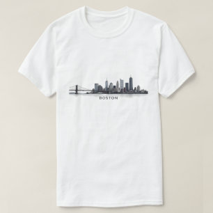 Boston Skyline Detailed Line Art Urban Landmark T-Shirt
