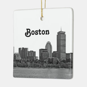 Boston Skyline Etched Ceramic Tree Decoration