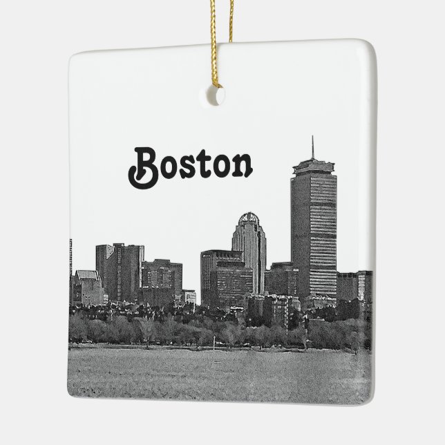 Boston Skyline Etched Ceramic Tree Decoration (Left)