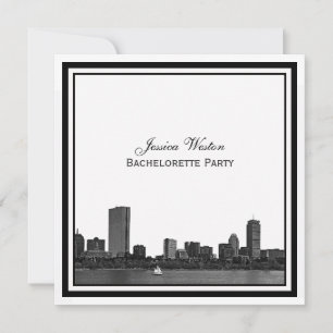 Boston Skyline Etched Framed Bachelorette Invitation