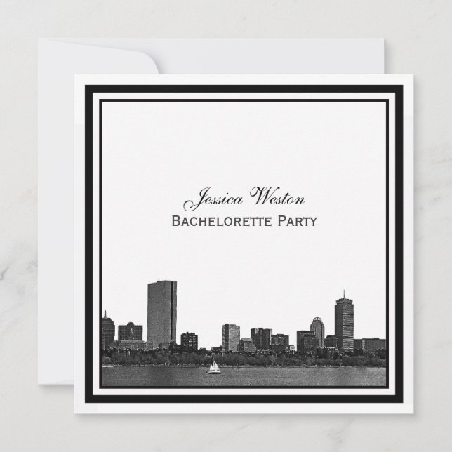 Boston Skyline Etched Framed Bachelorette Invitation (Front)