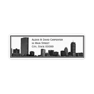 Boston Skyline Etched Framed H Return Address Label