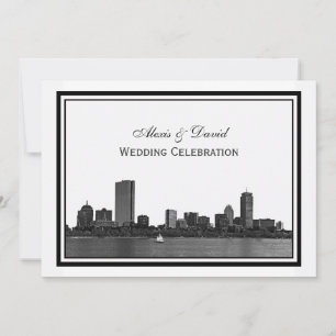 Boston Skyline Etched Framed H Wedding Invitation