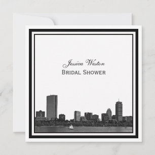 Boston Skyline Etched Framed L Bridal Shower Invitation