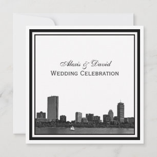 Boston Skyline Etched Framed L Wedding Invitation