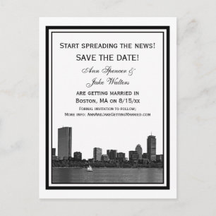 Boston Skyline Etched Framed Save the Date Announcement Postcard