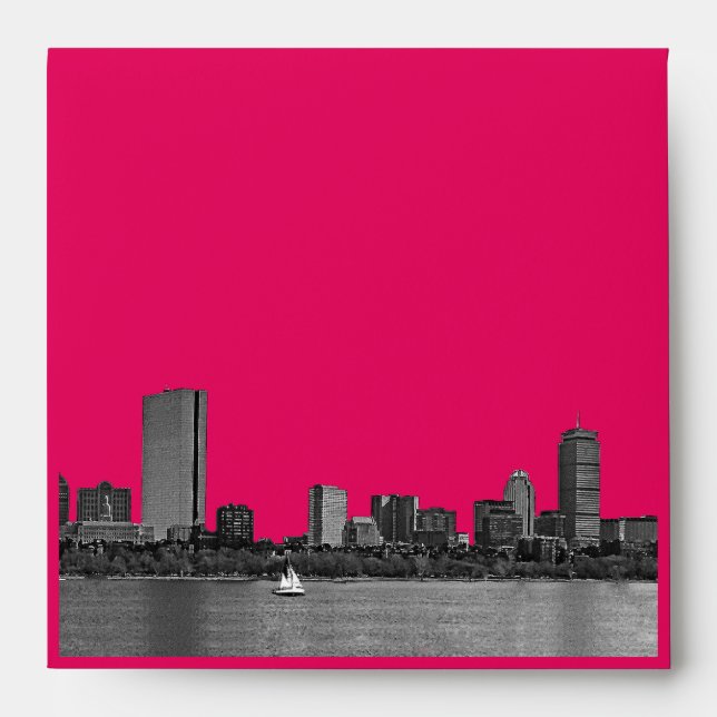 Boston Skyline Etched Look Sq Raspberry Envelope (Front)
