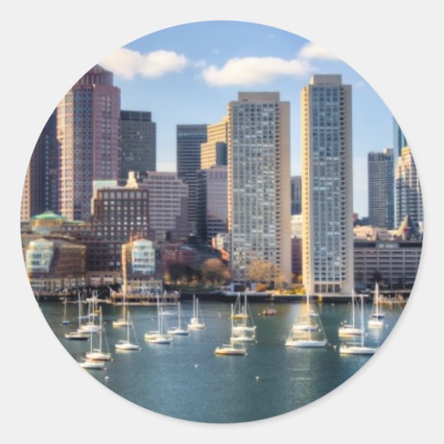 Boston skyline from waterfront classic round sticker (Front)