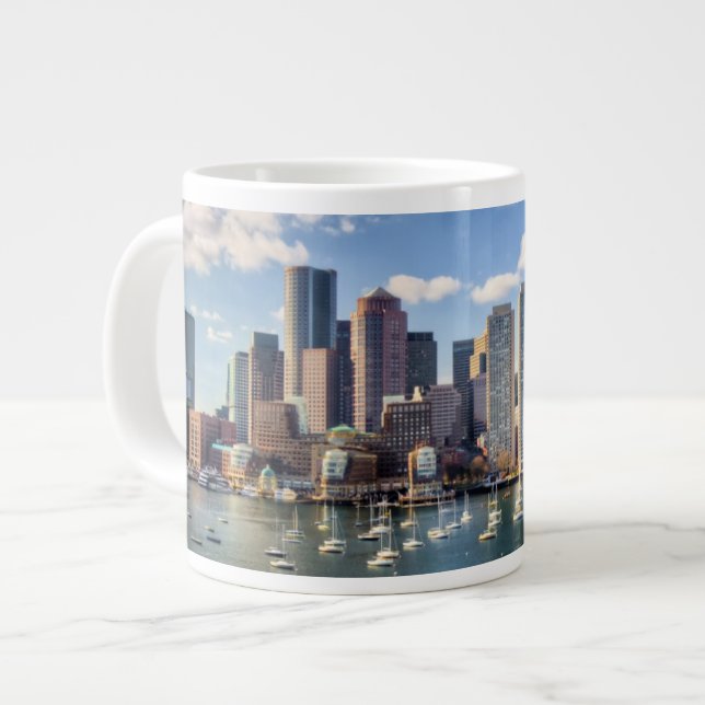 Boston skyline from waterfront large coffee mug (Front Left)