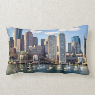 Boston skyline from waterfront lumbar cushion