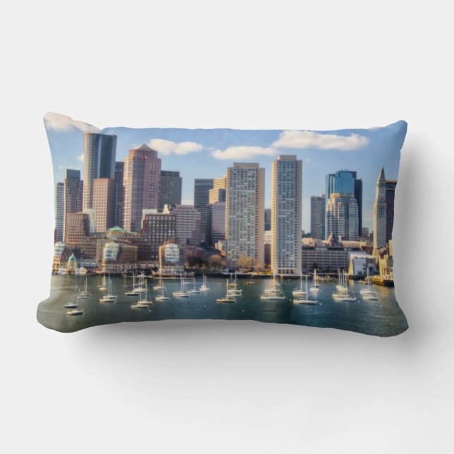 Boston skyline from waterfront lumbar cushion (Front)