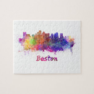 Boston skyline in watercolor jigsaw puzzle