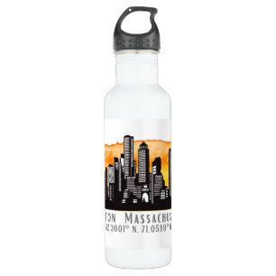 Boston Skyline Latitude and Longitude  710 Ml Water Bottle