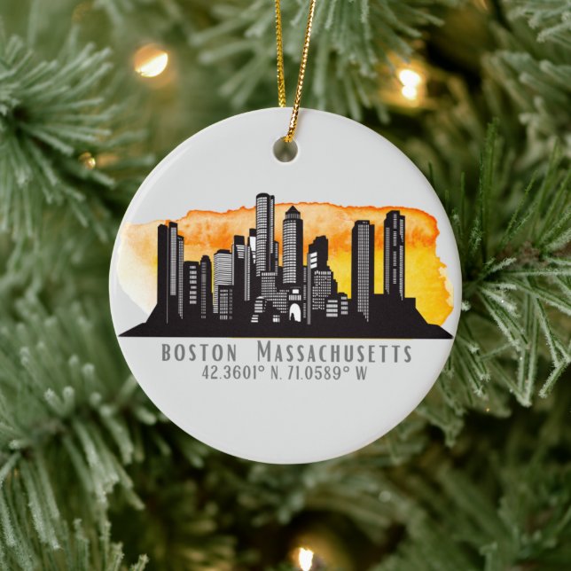 Boston Skyline Latitude and Longitude   Ceramic Ornament (Tree)