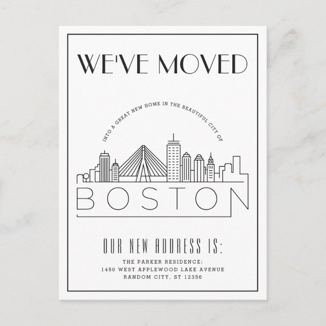  Boston Skyline Modern Deco | Change of Address Announcement Postcard (Front)
