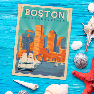 Boston Skyline & Sailboats Massachusetts Postcard