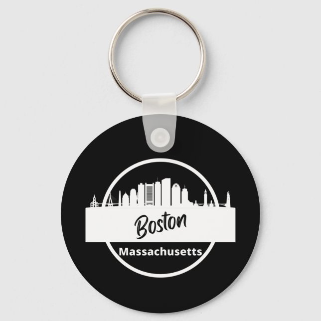 Boston Skyline Silhouette Key Ring (Front)