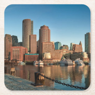 Boston skyline square paper coaster