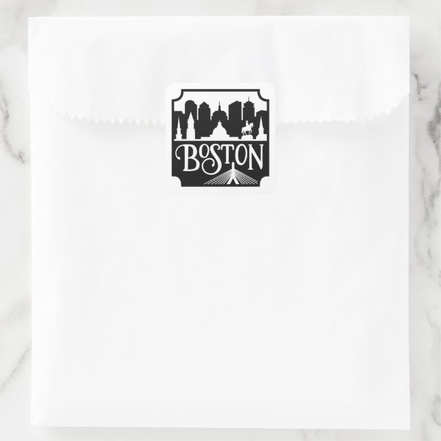 Boston Skyline Square Sticker (Bag)