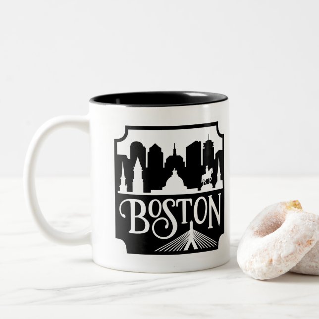 Boston Skyline Two-Tone Coffee Mug (With Donut)