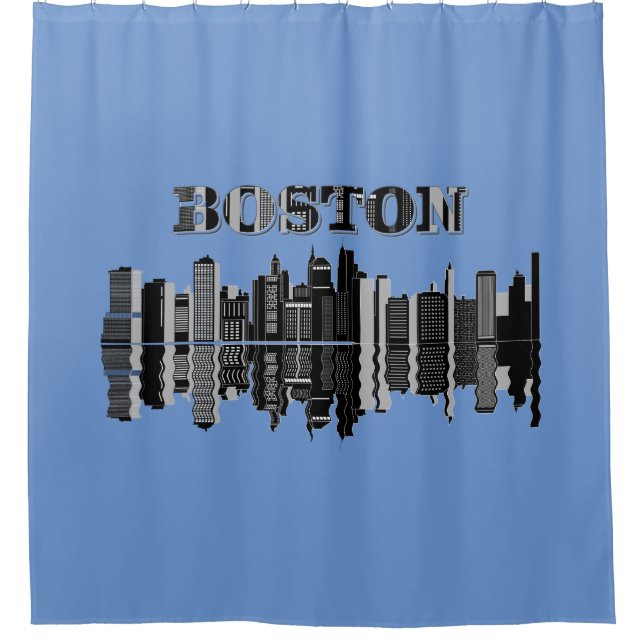 Boston Skyline Typography Shower Curtain (Front)