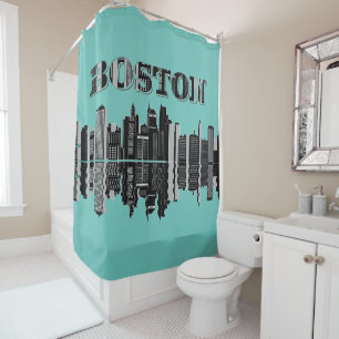 Boston Skyline Typography Shower Curtain