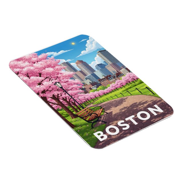 Boston skyline under blooming cherry blossoms  magnet (Right Side)