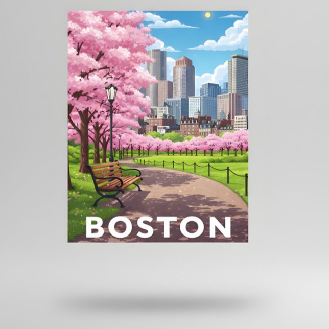 Boston skyline under blooming cherry blossoms  postcard (Creator Uploaded)