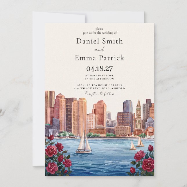 Boston Skyline Wedding Invitation (Front)