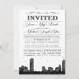 Boston skyline wedding invitation