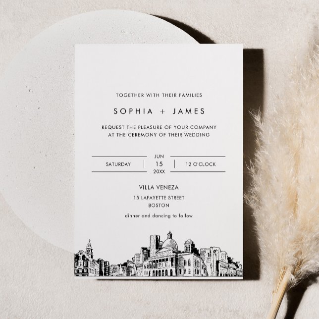 Boston Skyline Wedding Invitation with Photo (Creator Uploaded)