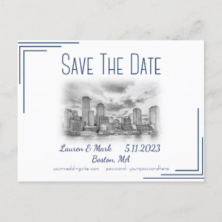 Boston Skyline Wedding Save The Date Postcard