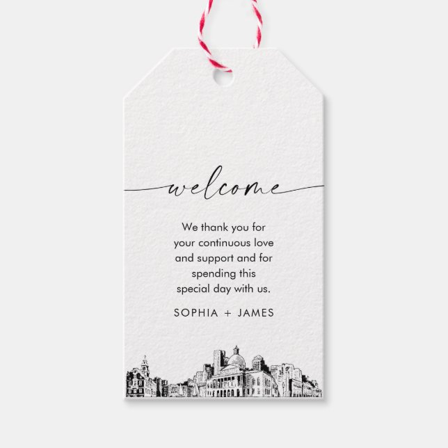 Boston Skyline Wedding Welcome Bag Tag (Front)