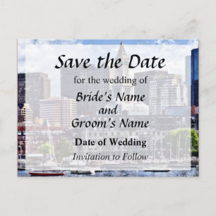 Boston Skyline With Custom House Tower Save Date Announcement Postcard