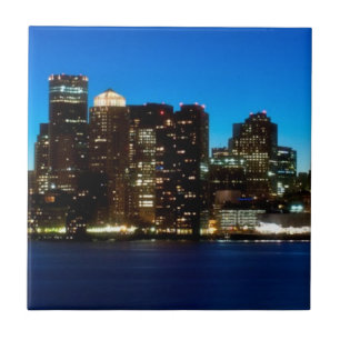 Boston skyline with moon ceramic tile