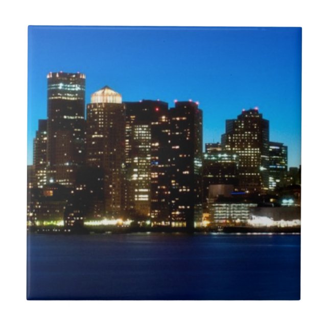 Boston skyline with moon ceramic tile (Front)