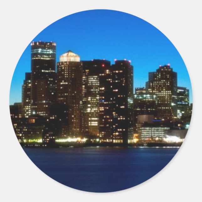 Boston skyline with moon classic round sticker (Front)