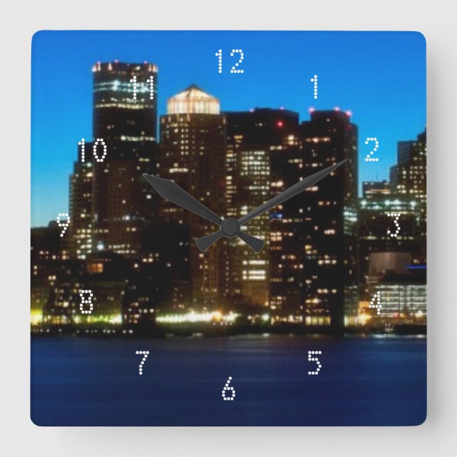 Boston skyline with moon square wall clock (Front)