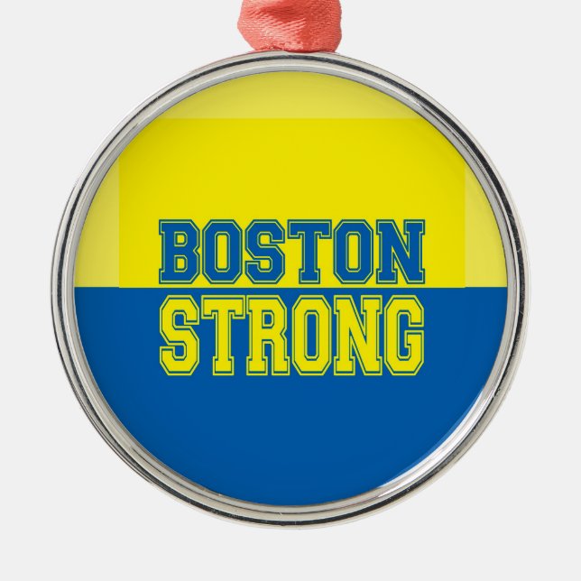 Boston Strong Gift Yellow and Blue Metal Tree Decoration (Front)