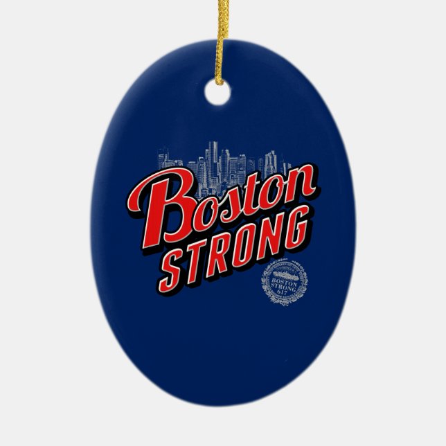 Boston Strong in red and blue decor Ceramic Tree Decoration (Front)