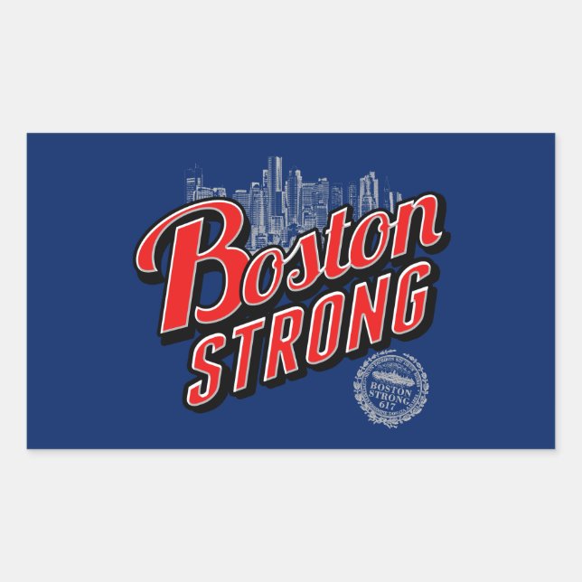 Boston Strong in red and blue decor Rectangular Sticker (Front)