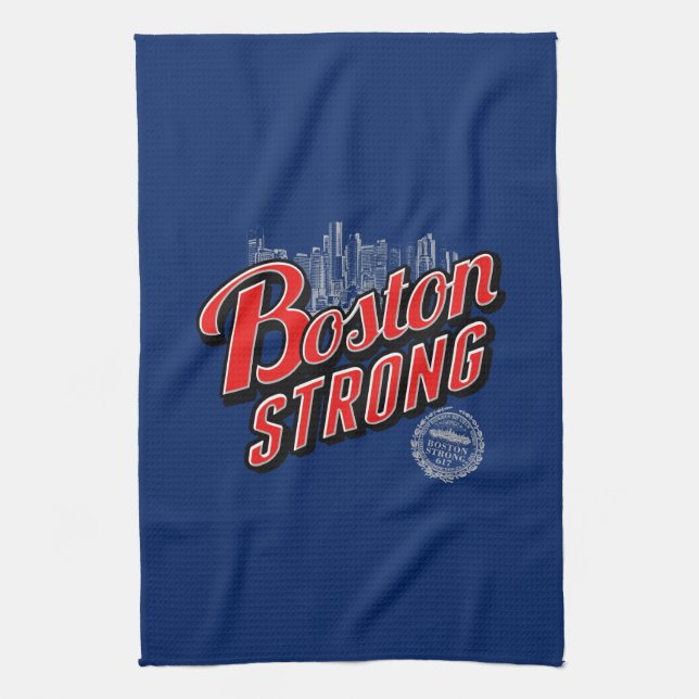 Boston Strong in red and blue decor Tea Towel (Vertical)