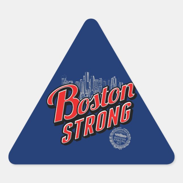 Boston Strong in red and blue decor Triangle Sticker (Front)