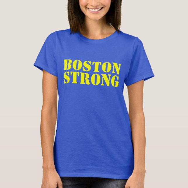 BOSTON STRONG Yellow And Blue Stencil T-shirt (Front)
