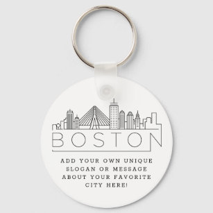 Boston Stylized Skyline   Custom Slogan Key Ring